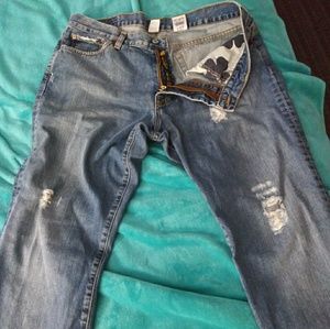 Men's distressed jeans.